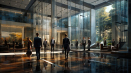 Long exposure shot of business people in office space