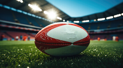 A rugby ball in a professional soccer stadium.