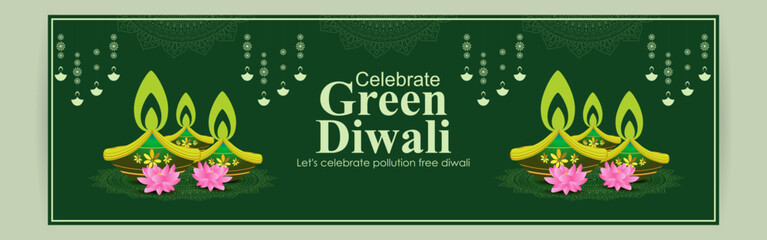 Vector illustration of Happy Green Diwali social media feed template