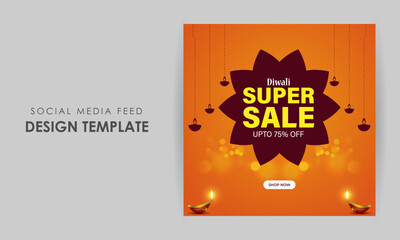 Vector illustration of Happy Diwali Sale social media feed template