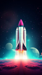 Fototapeta premium vertical rocket takeoff narrow high panoramic computer design graphics internet speed