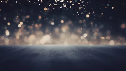 Foto op Plexiglas black festive background and barely noticeable golden bokeh sparks of gold in the blur © kichigin19