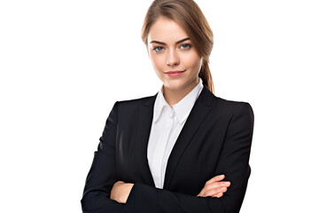 Young German Woman in a Suit on transparent background.