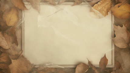 background with copy space, ancient parchment paper, with a frame of ornaments of autumn branches and leaves, autumn blank