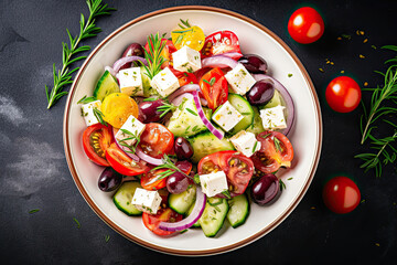 greek salad top view, healthy eating 