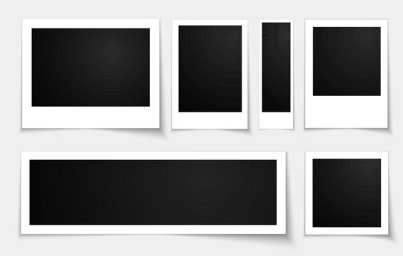 
Polaroid photo frame mockup set. Blank photo frame mockup with shadow. Blank photo frame mockup with shadow. Vintage card. Square, portrait and landscape photo frames. Vector illustration