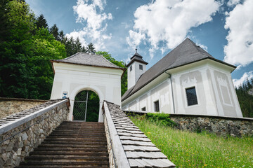 Fototapeta na wymiar staircase to Johnsbach church in styria