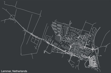 Detailed hand-drawn navigational urban street roads map of the Dutch city of LEMMER, NETHERLANDS with solid road lines and name tag on vintage background