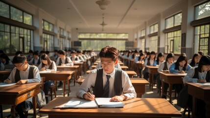 China's college entrance examination in a classroom. - obrazy, fototapety, plakaty