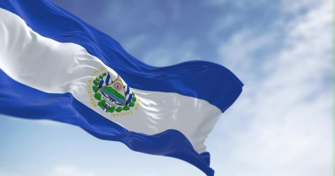 National flag of El Salvador waving in the wind on a clear da