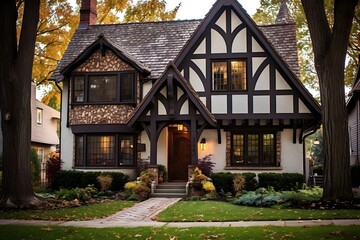 Panorama of a beautiful house in the middle of a beautiful garden