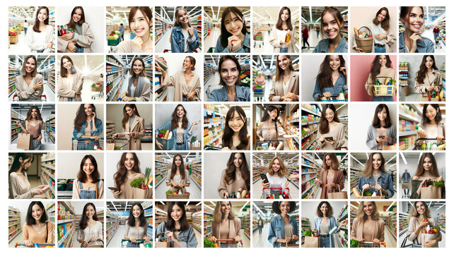 Mega collection of 45 social media post background people shopping. used for supermarket advertisements for daily necessities