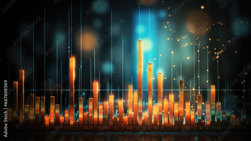 Poster dynamic market chart depicts the steady increase of business stocks with candlestick graph.