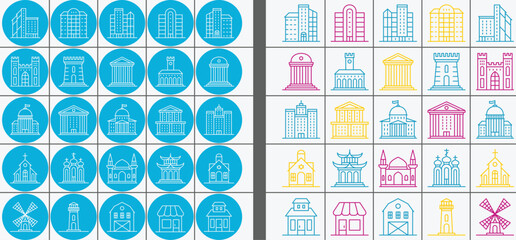 25 Buildings Icons Set Templates