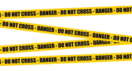 do not cross danger warning yellow tapes on white background - obrazy, fototapety, plakaty