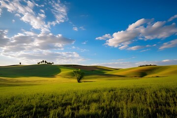 Beautiful panoramic landscape of rolling hills in Tuscany, Italy