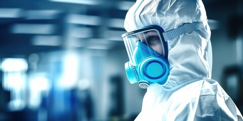 Specialist in protective suits for cleaning and disinfection of cells from the coronavirus epidemic - obrazy, fototapety, plakaty