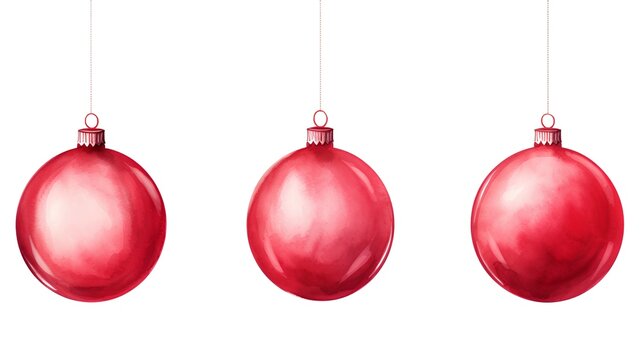 Red Christmas balls in watercolor isolated on white background. Created with Generative AI technology

