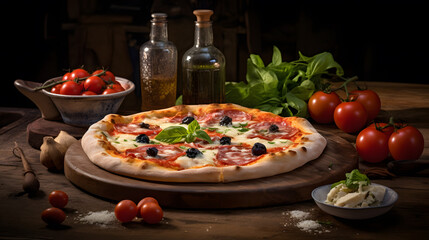 Traditional Italian pizza with olives