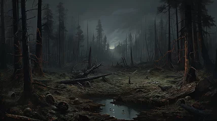 Photo sur Plexiglas Paysage fantastique landscape mystical white fog in the autumn depressive forest, sadness loneliness mood