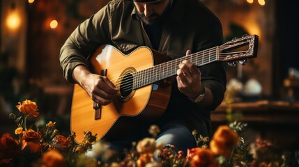 Fototapeta premium man musician playing guitar