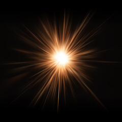 Fototapeta premium Abstract futuristic illustration of golden light rays and star-shaped stripes lines on black background for an energy concept.