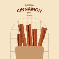 National Cinnamon Day on november 1, Some cinnamon in a container vector illustrator and text isolated on abstract background for commemorate and celebrate National Cinnamon Day.