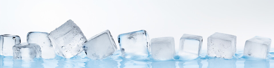 ice cubes long narrow background on white