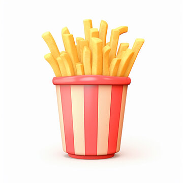 Cute plastic fastfood tasty French fries stylized 3d render illustration in pastel colors isolated on white background