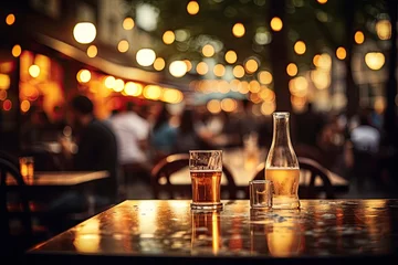Crédence de cuisine en verre imprimé Magasin de musique Bokeh background of Street Bar beer restaurant, People sit chill out and hang out dinner and listen to music together.