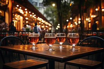 Photo sur Aluminium brossé Magasin de musique Bokeh background of Street Bar beer restaurant, People sit chill out and hang out dinner and listen to music together.