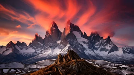 Crédence de cuisine en verre imprimé Fitz Roy Panoramic view of the snow-capped peaks of Mount Fitz Roy in Patagonia, Argentina