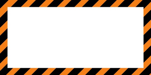 Warning striped rectangular background, orange and black stripes on the diagonal, warning to be careful of potential danger. Border sign template orange and black Border warning construction.