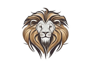 logo of the head of a lion, drawing with elegant ink lines in cartoon style with yellow and orange colors- symbol for an epic brand label. Ai