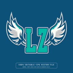 LZ wings logo vector with editable text effect. Editable letter LZ college t-shirt design printable text effect vector	 - obrazy, fototapety, plakaty