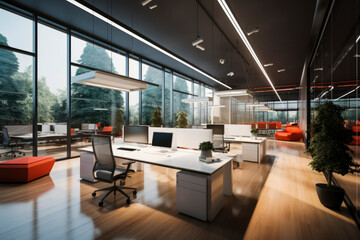 Interior photography of a contemporary design corporate office break out area, a lounge area with...