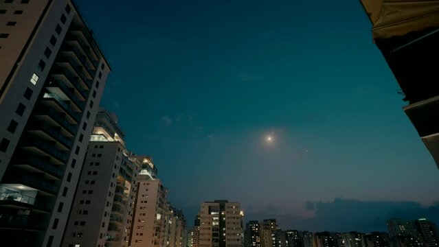 The Iron Dome protects Israel's skies while there are missiles fired from the Gaza Strip. Israel and Palestine conflict 2023.