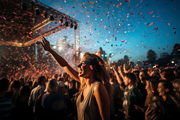 crowd partying stage lights live concert summer music festival