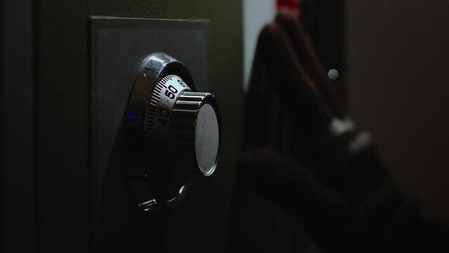 Steal wearing a glove put on a password on dial to open safe box