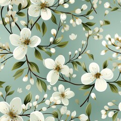 seamless pattern of white flowers on a delicate green background. pattern for wallpaper or fabric. 