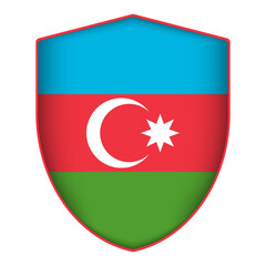 Azerbaijan flag in shield shape. Vector illustration.