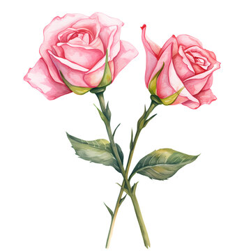 Watercolor Rose Valentine Clipart Illustration
