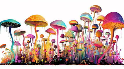 psilocybin hallucinogenic mushrooms multicolored illustration design isolated on a white background. - obrazy, fototapety, plakaty