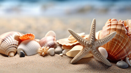 Fototapeta na wymiar sea abstract background vacation shells sand beach.