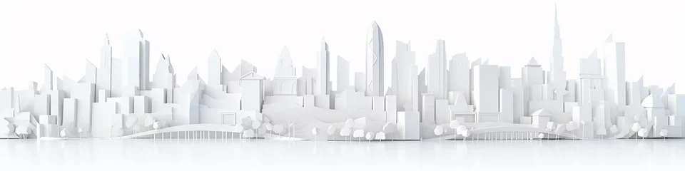 Poster Im Rahmen white city cityline paper sculpture long panorama background layout. © kichigin19