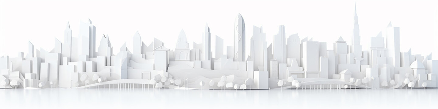 Fototapeta white city cityline paper sculpture long panorama background layout.