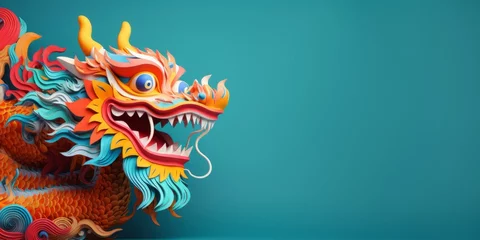 Fotobehang Colorful chinese dragon celebrate lunar new year. Copy space banner © RMedia