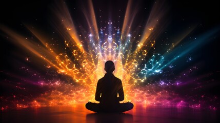 Chakra and light during meditation in silhouette. Generative AI