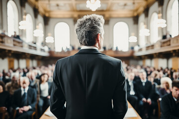 Homme dans une église parlant à l'assemblée