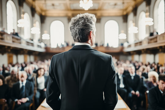Homme dans une &eacute;glise parlant &agrave; l'assembl&eacute;e